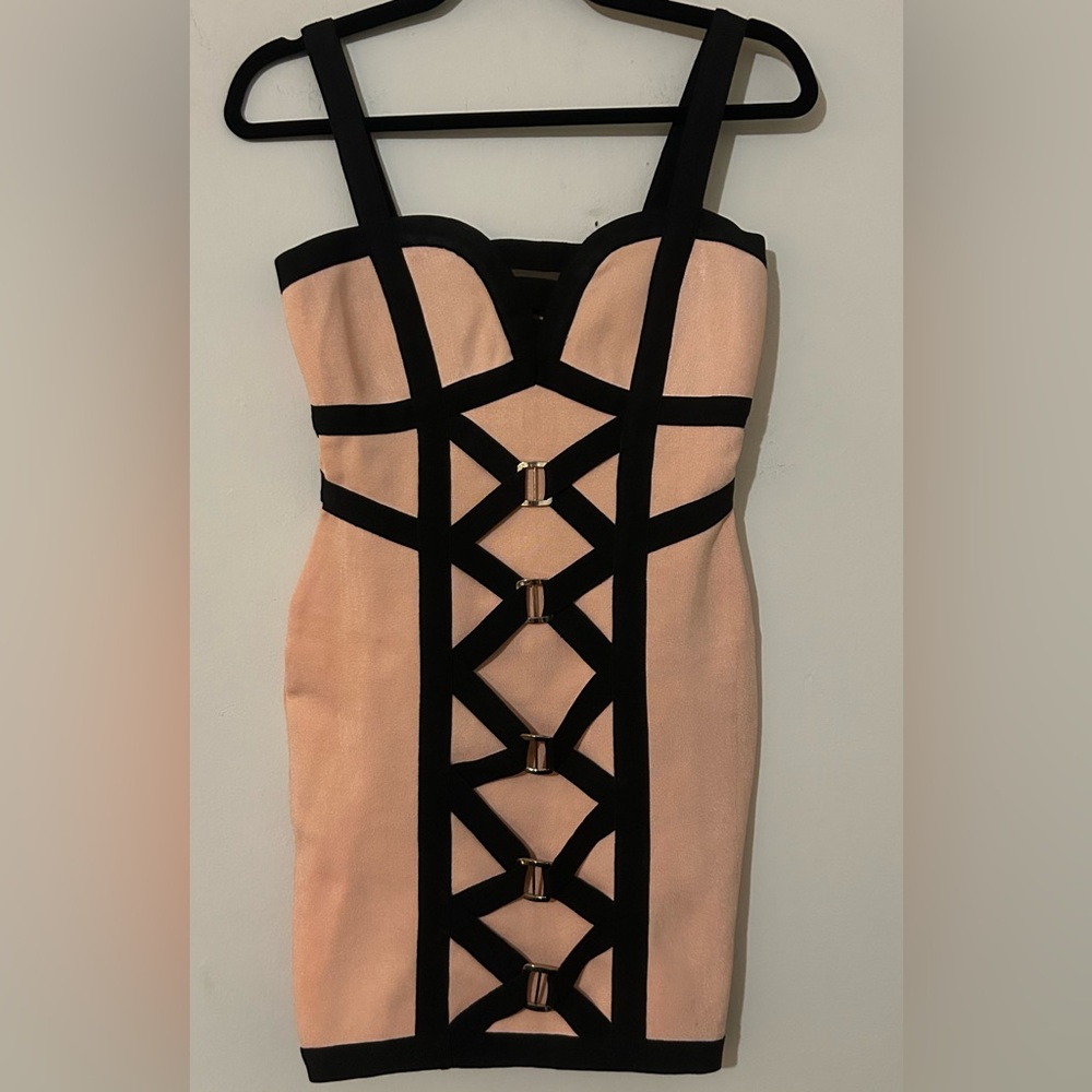 WOW Couture Black and Blush Mini Bandage Dress